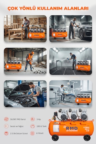 R.M.D Kompresör 100 Lt Hava Kompresörü Sessiz Ve Yağsız S750I3