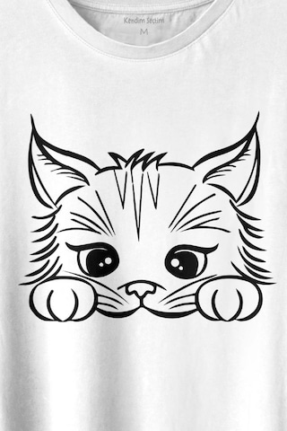 Sevimli Kedi Minik Patili Bıyıklı Cat Minnoş Baskılı Tişört Unisex T-shirt 001