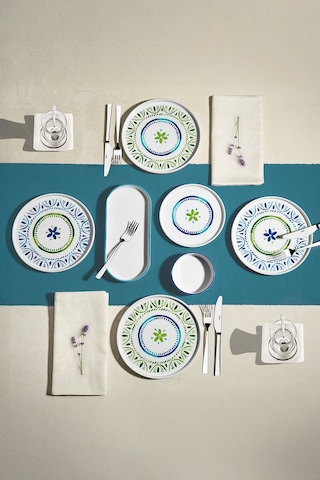 Nehir Karma Blue 6 Kişilik 13 Parça Seramik Kahvaltı Takımı Beyaz - Mavi