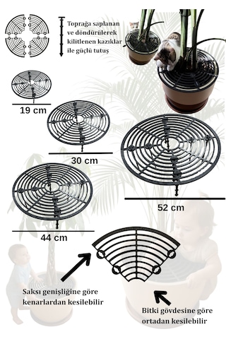 Saksı Kedi Koruması Kapağı Siyah Saksı Koruma Izgarası - 44 Cm
