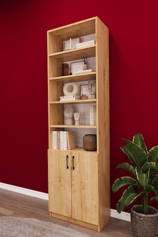 Asra Trend K-32 %100 MDF 60 cm Kapaklı Kitaplık Raflı Ofis Dosya Dolabı Safir Meşe
