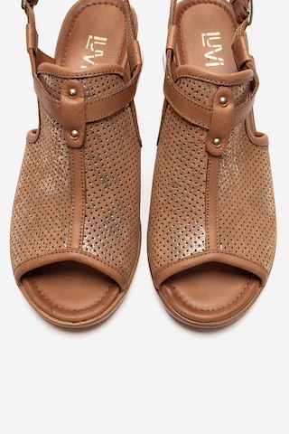 Luvishoes Janelle Taba Simli Hakiki Deri Kadın Kalın Topuklu Sandalet