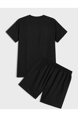 Siyah Ayıcık Baskılı Şort T-shirt Takım Siyah