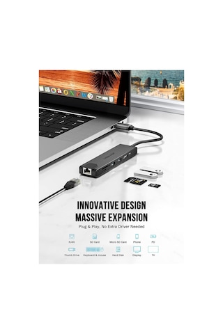 Lemorele Tc25 7 İn 1 Usb Type-c Hub Çoklayıcı Rj45 Ethernet, 2x 3.0 Usb, 4k Hdmı, Sd Kart Okuyuculu Çoğaltıcı