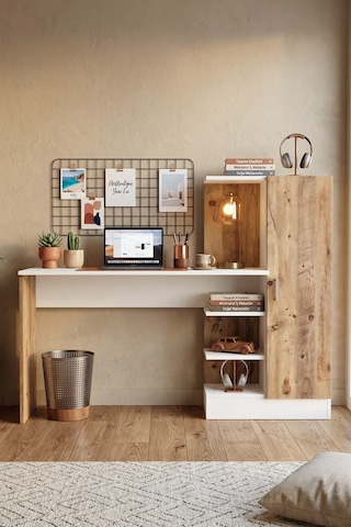 Yurudesign Laura Kitaplıklı Çalışma Masası Atlantik Çam Beyaz CT2