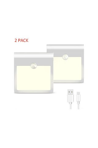 Vkemall 2'li Usb Şarjlı Hareket Sensörlü Gece Lambası, Islak Beyaz Işık, Parlaklık Ayarlı, Çekiçli Montaj Diğer