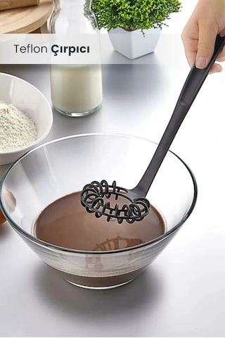 Yanmaz Yapışmaz Yüksek Isıya Dayanıklı Teflon Spiral Çırpıcı - Yumurta Çırpıcı 28 Cm Siyah
