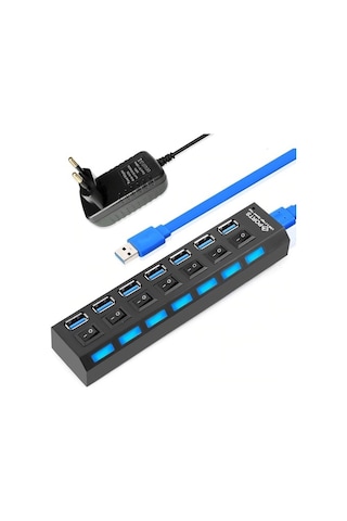 Triline 7 Port Adaptörlü Usb Usb 3.0 On Off Tuşlu Hub Çoklayıcı