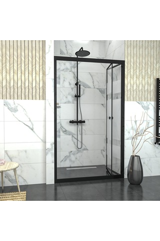 Tekno Duş Black Corina Akordion Kumlamalı Cam Duşakabin Şeffaf
