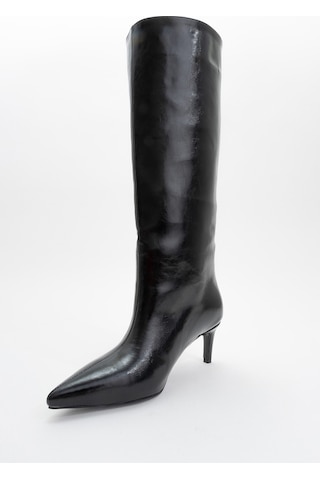 Luvishoes Luvi Shoes Camila Siyah Cilt Kadın Topuklu Çizme Siyah Mat