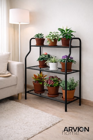 Modern Siyah 3 Katlı Metal Mutfak Ve Dekoratif Saksılık Çiçeklik Dayanıklı Raflı Stand-organizer Siyah