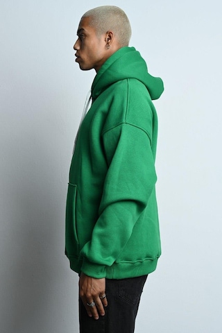 Oversize Kapşonlu Kanguru Cepli İçi Polarlı 3 İplik Erkek Sweatshirt Yeşil