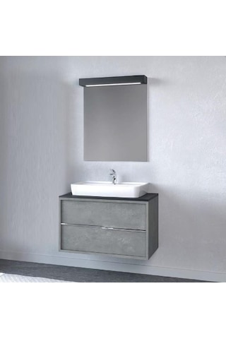 Denko Matia 80 Cm Mdf Retro Gümüş Banyo Dolabı Takımı Gümüş