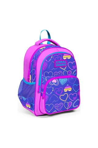 Coral High Kids Açık Pembe Lavanta Kalp Desenli 3'lü Okul Çanta Seti Set0123401