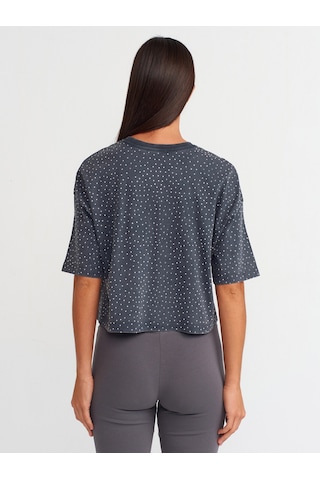 Dilvin Taş Baskılı Oversize T-shirt Antrasit