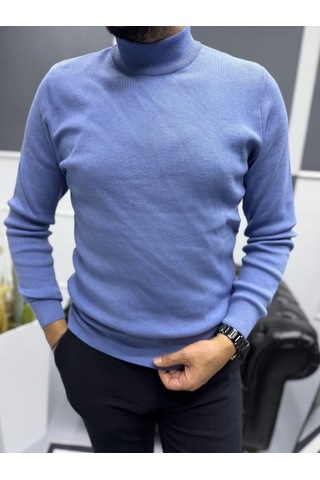 Avni Ceylan Modern Erkek Slim Fit Balıkçı Yaka %100 Pamuk Pike Örgü Triko Kazak M.saks/o.mavi