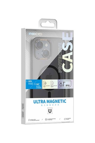 Apple Uyumlu iPhone 15 Plus Kılıf Magsafe Şarj Özellikli Cam Arka Yüzey Recci Michelin Serisi Kapak Siyah
