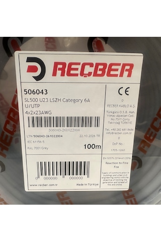 Reçber Sl500 U/f23 Lszh Cat 6a U/utp 100 Metre Gri