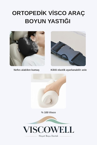 Visco Ortopedik Boyun Yastığı Oto Boyun Destek Yastığı 2 Adet Siyah