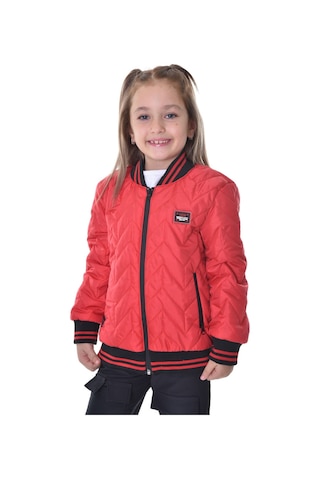 Kız Çocuk Kırmızı Kolej Yaka İçi Astarlı Su Ve Rüzgar Geçirmez Fermuarlı Cep Mont Ceket Kırmızı