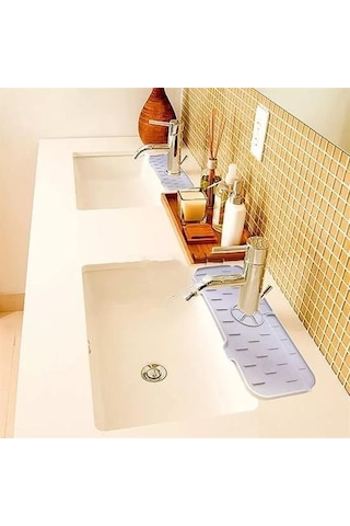 Zmc Bilişim Lavabo İçin Silikon Esnek Mat Musluk Sapı Damlama Tutucu Raf Mutfak Tezgahı Sıçrama Koruma