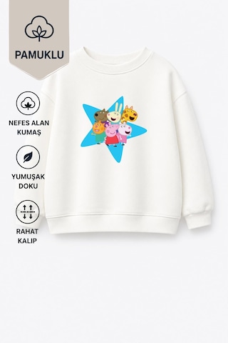 Monila Kız Çocuk Pamuklu Bisiklet Yaka Yıldız Baskılı T-shirt Ekru