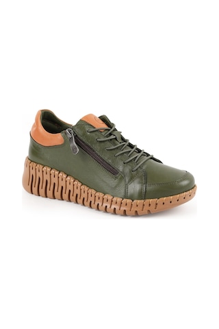 Mamma Mia Kadın Günlük Ayakkabı Hakiki Deri Kalın Dişli Taban Yandan Fermuarlı Bağcıklı Sneaker 26y-7755 Haki-taba