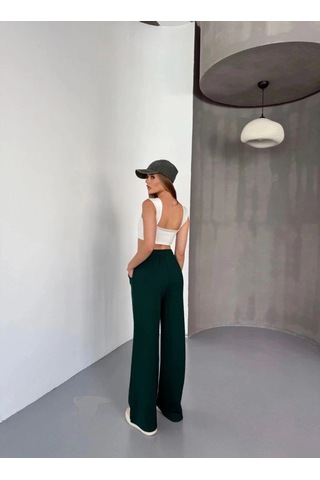 Freedom Store Kadın Osy Modal Yumuşak Dokulu Kumaş Nakış İşlemeli Rahat Bol Paça Eşofman Pantolon - Yeşil
