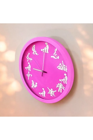 Kamasutra Fosforlu Magenta Pembe Duvar Saati Camlı Çap 28 Cm Pembe