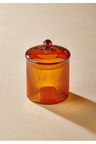 The Mia Striped Borosilikat Cam Şekerlik Amber 9x9x11 Cm