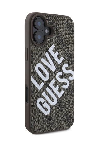 Apple Uyumlu iPhone 16 Plus Kılıf Guess Lisanslı Bi Love Guess Kapak Kahverengi