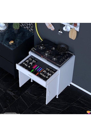 Modilayn Qplas Xxxl Set Ocak Altı Dolap 80x88x48 Cm Çekmeceli, Kapaklı 2 Göz Raf Bölmeli Beyaz