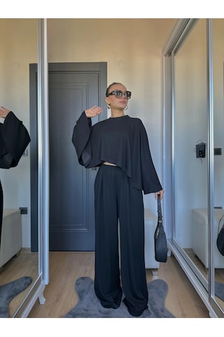Keymoda Kadın Panço Takım Siyah Siyah