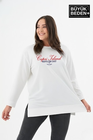 Süperlife Kadın Tunik Büyük Beden Capri Island Baskılı İnce Sweatshırt Spr26btk990-1 Ecru