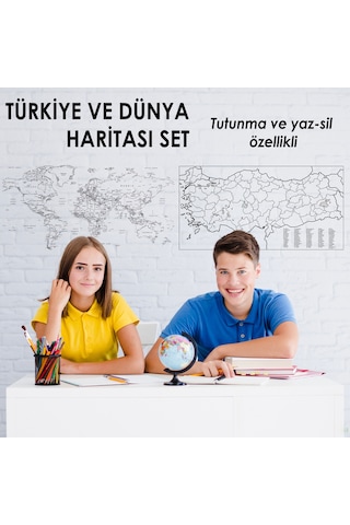 Türkiye ve Dünya Haritası Set Statik Kağıt Tahta