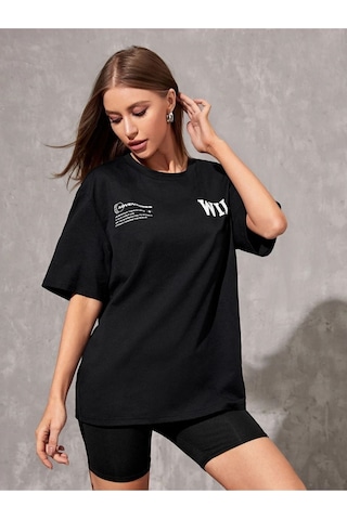 Altamira Unisex Siyah Wild Göğüs Baskılı Oversize Tshirt 001