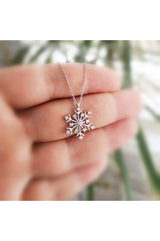 Gümüş Beyaz Taş Kar Tanesi Kolye G784Klr2 Altınsepeti