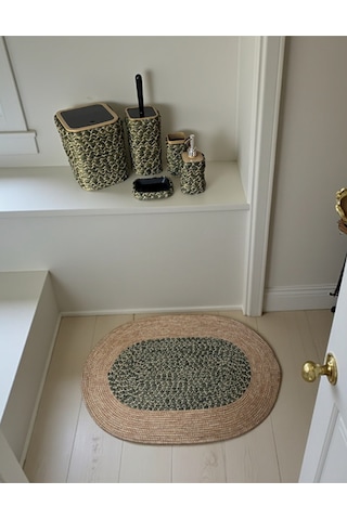 Doğal Dokulu Hasır Görünümlü 6 Parça Banyo Takımı Zarif Ve Modern Yeşil