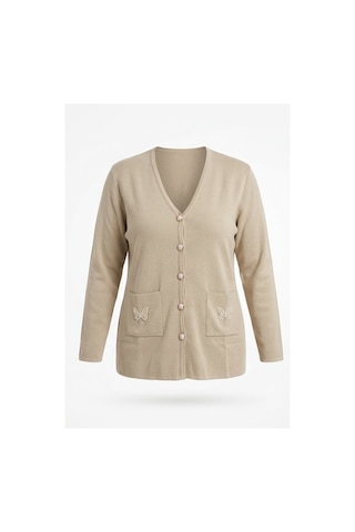 Onno Style Women Cebi Kelebek Taşlı Çelik Örgü Klasik Triko Ceket Taş