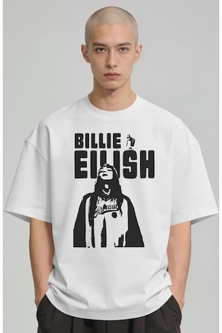 Sevbano Billie Eilish Şarkıcı Baskılı Unisex Oversize Premium Tişört Beyaz