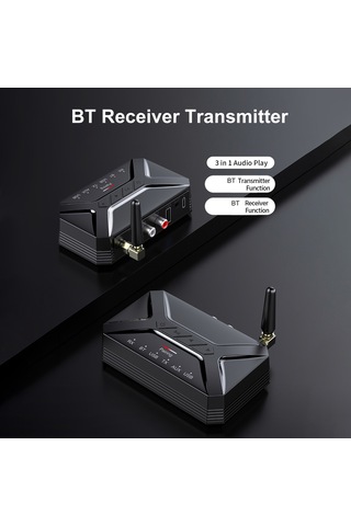 Lemestar T-r22 Bluetooth 5.0 Çift Fonksiyonlu Alıcı-verici: Usb/rca/aux Desteğiyle Ev Ve Araç Ses Sistemlerine Kablosuz Bağlantı, Siyah