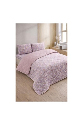 Kapitoneli Çift Kişilik Desenli Pike, 200x230 Cm Ve İki Yastık Kılıfı Açık Indigo