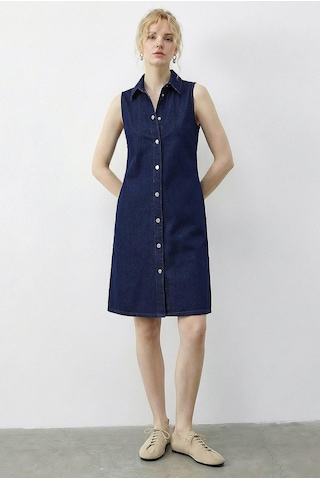 Shade Kadın Çıtçıt Kapamalı Cep Detaylı Gömlek Yaka Denim Elbise 5534 60286004 - Lacivert