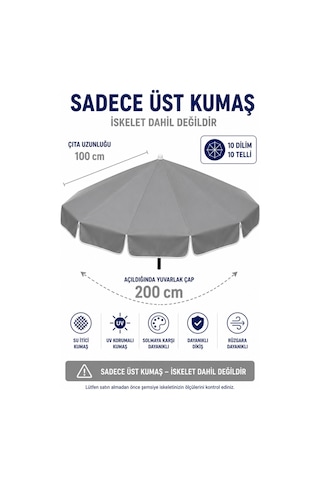 Gri Polyester Kumaş, 200 Cm / 10 Telli Plaj Şemsiyesi Uyumlu