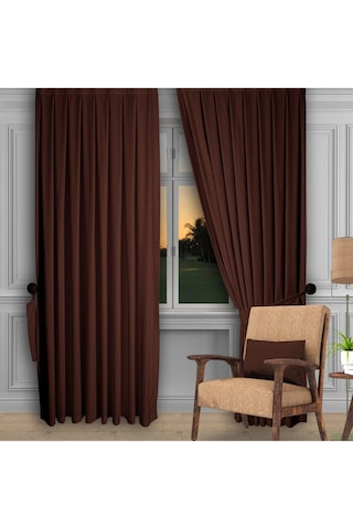 Koyu Kahve Ada Fon Perde Normal Pile 1'e 2,5 Pile-koyu Kahve Koyu Kahverengi
