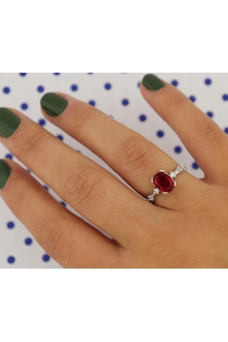 925 Ayar Gümüş Yüzük Oval Yakut Kırmızısı Vintage Yüzük