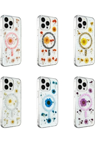 Newface Apple Uyumlu iPhone 14 Pro Max Kılıf Daisy Simli Magsafe Kapak - Siyah - Özel Seri 8683140729479 Şeffaf