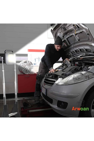 Arwoan Şarjlı Led Çalışma Lambası Taşınabilir Projektör, Güçlü Işık, Ayaklı Ve Portatif Work Light Açık Gri