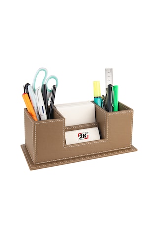 Masaüstü Deri Organizer Kalemlik 4 Gözlü Desktop Organizer Rainbow Vegan 10x12x25 Cm. Vizon