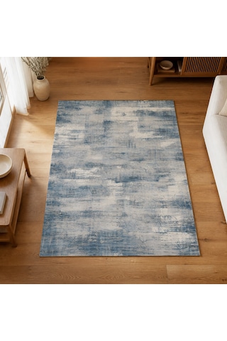 Kartela Halı Vintage Halı Kaymaz Taban Makinede Yıkanabilir Halı Mavi - 200 X 300 Cm